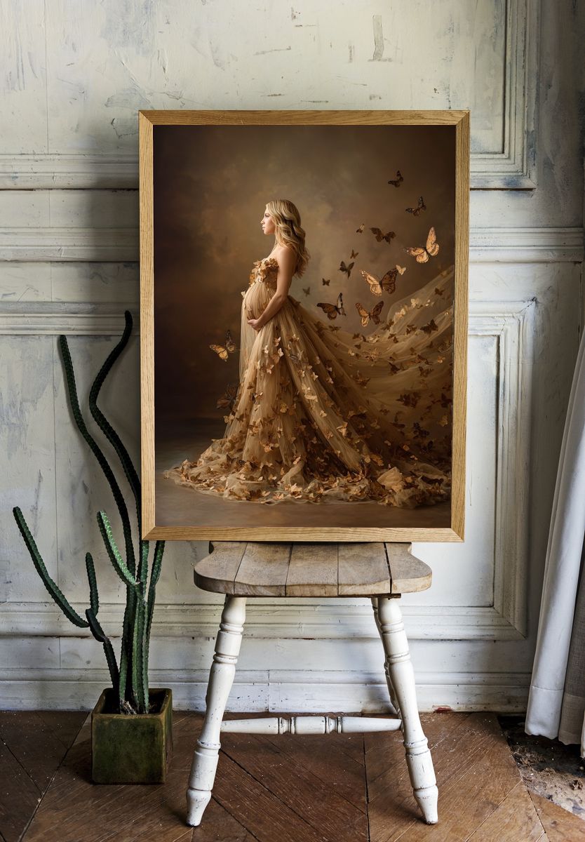 Pregnant Woman with Butterflies — Fine Art Print room preview