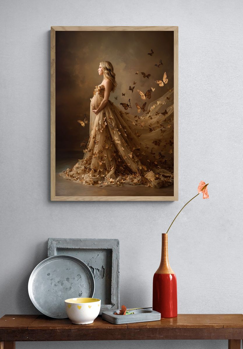 Pregnant Woman with Butterflies — Fine Art Print. — room view 3