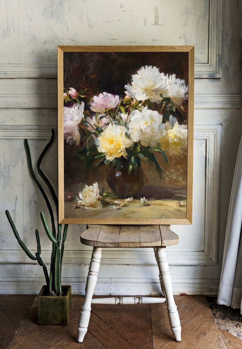 Peonies in Vase Fine-Art Poster. room preview