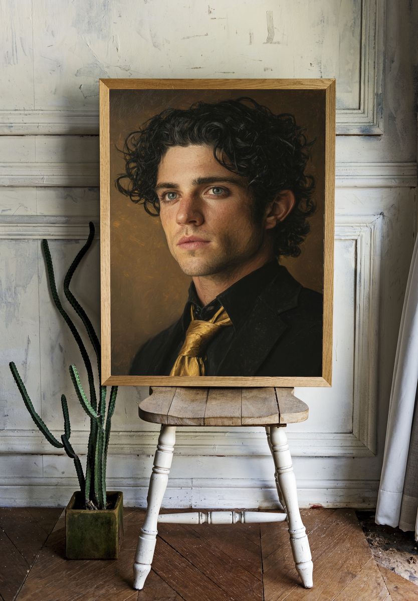 Curly-Haired Portrait Fine-Art Poster room preview