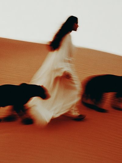 Woman with Panthers — Fine Art Print. poster