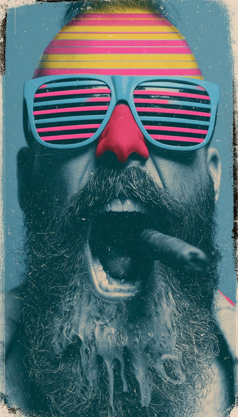 Neon Bearded Man Portrait Print. poster detail