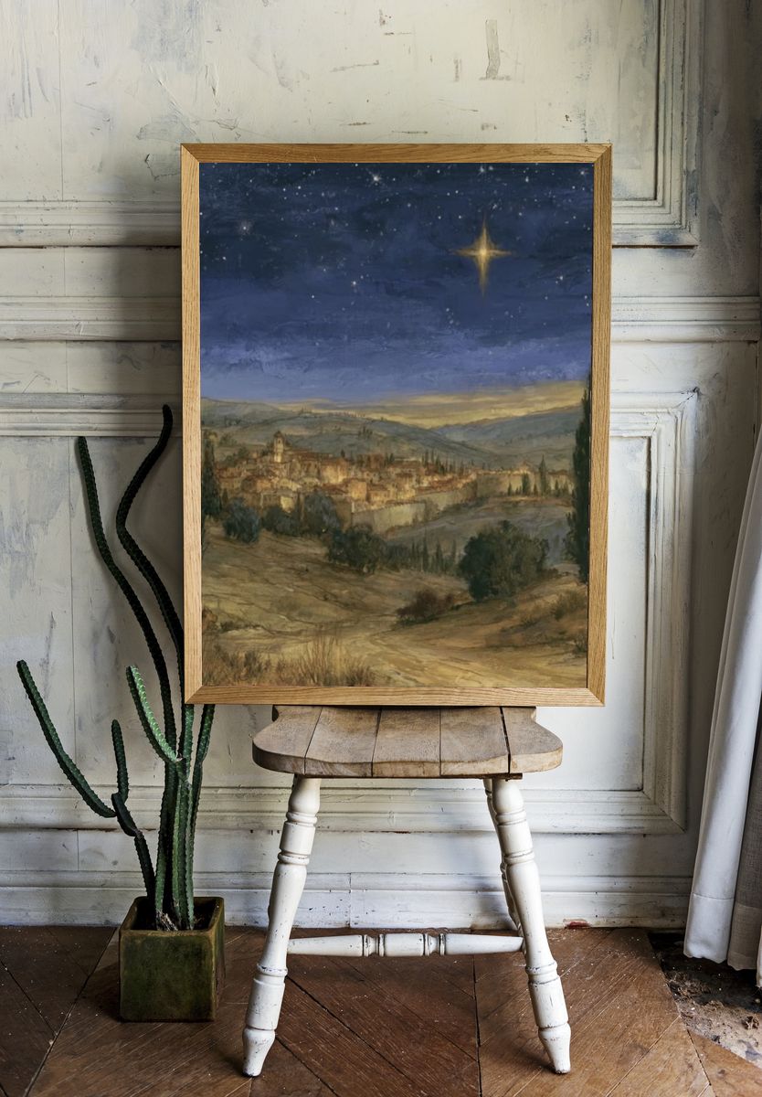 Starry Tuscan Village — Fine-Art Print. — room view 1