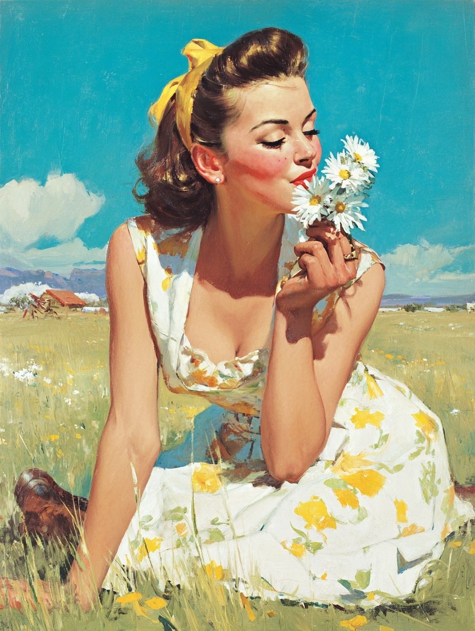 Daisy Meadow Portrait Print. poster detail