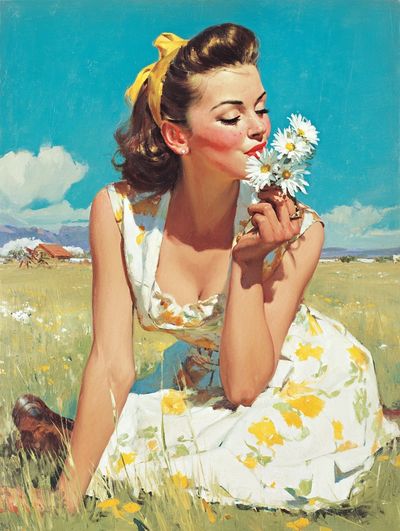 Daisy Meadow Portrait Print. poster print