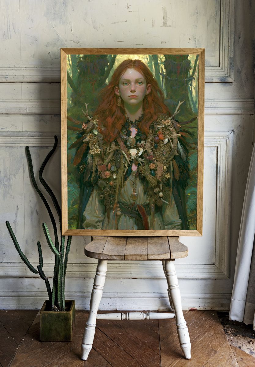 Forest Maiden Portrait Print. room preview