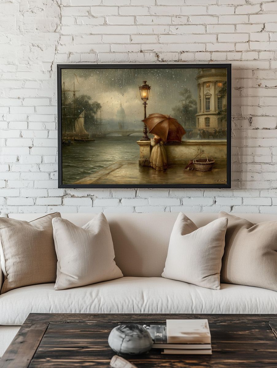Rainy Riverside Romance Print. — room view 1