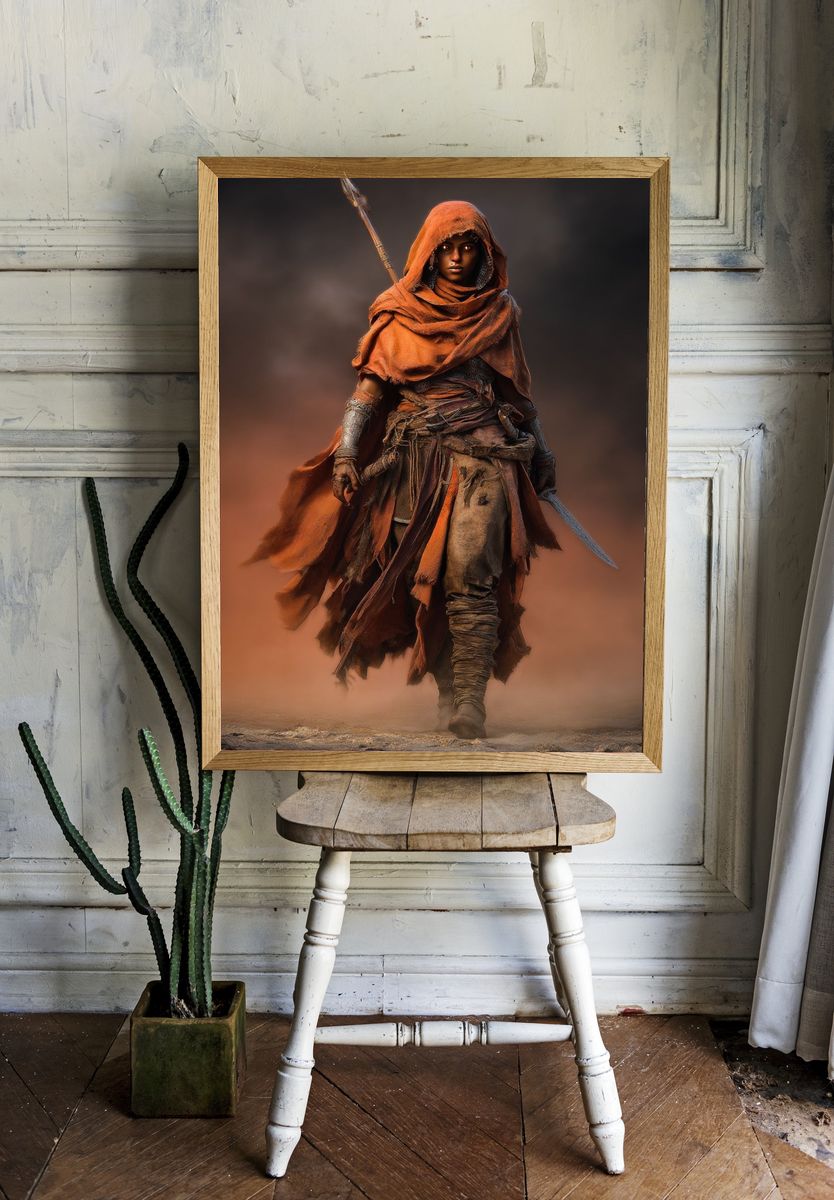 Warrior in Orange Cloak — Fantasy Print. — room view 1