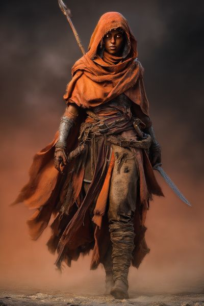 Warrior in Orange Cloak — Fantasy Print. poster print