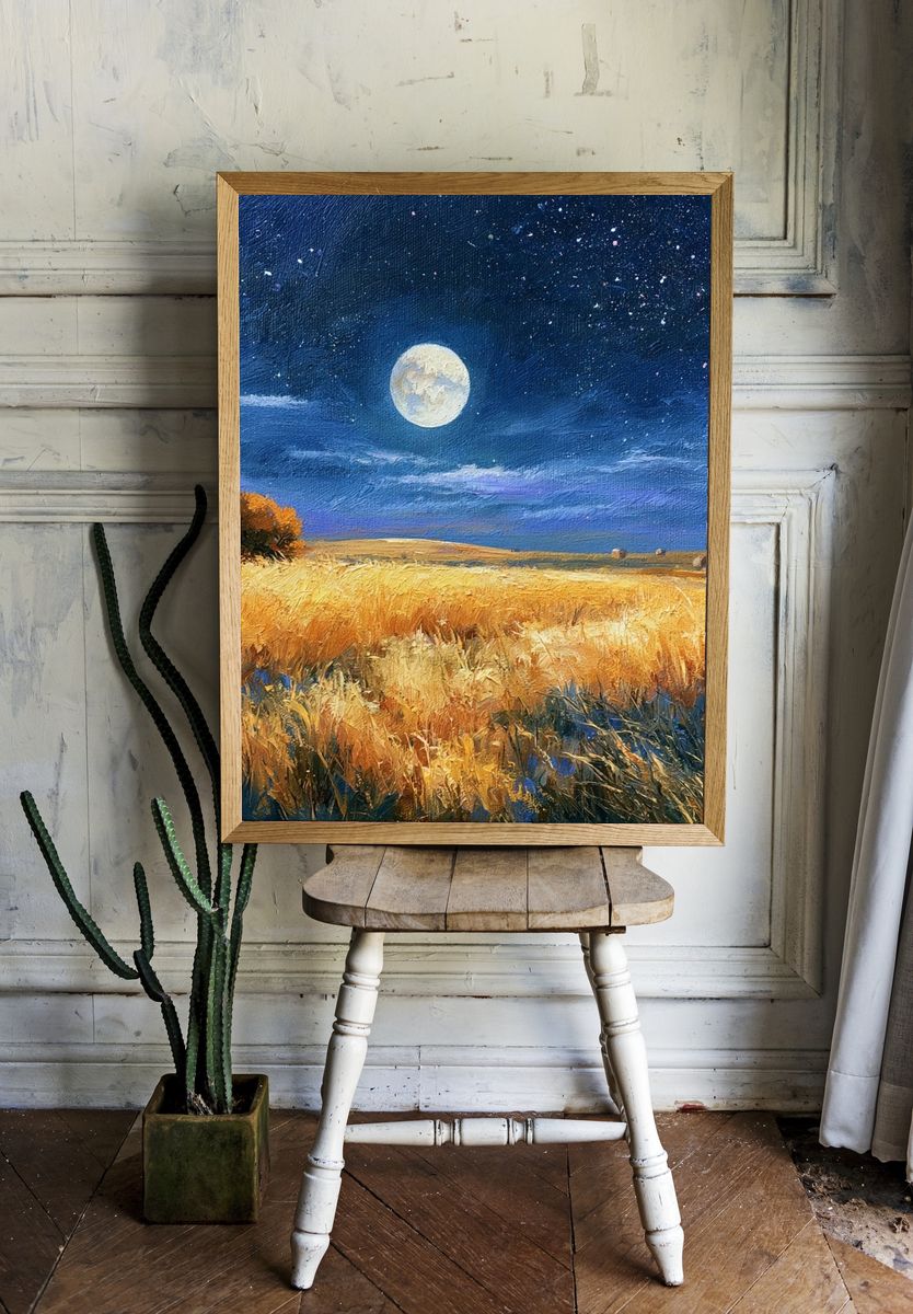 Moonlit Wheat Field Fine-Art Print. room preview