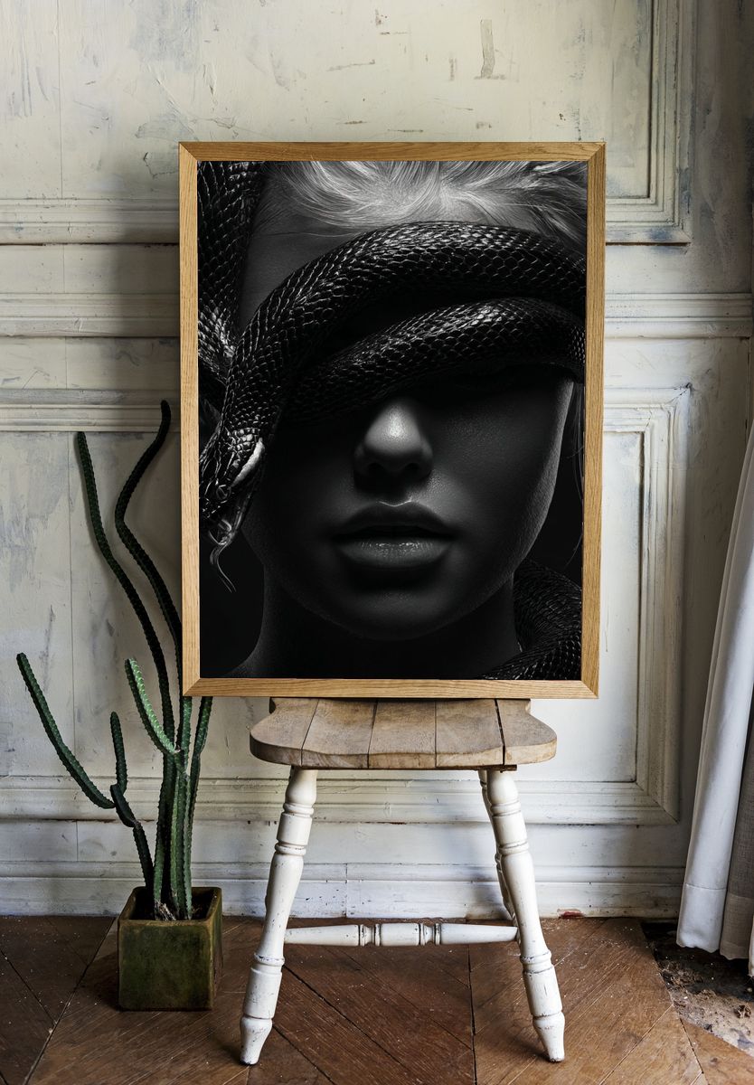 Mystical Woman with Snake — Fine Art Print room preview