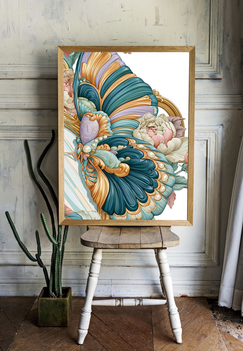 Butterfly Floral Art Nouveau Poster. — room view 1