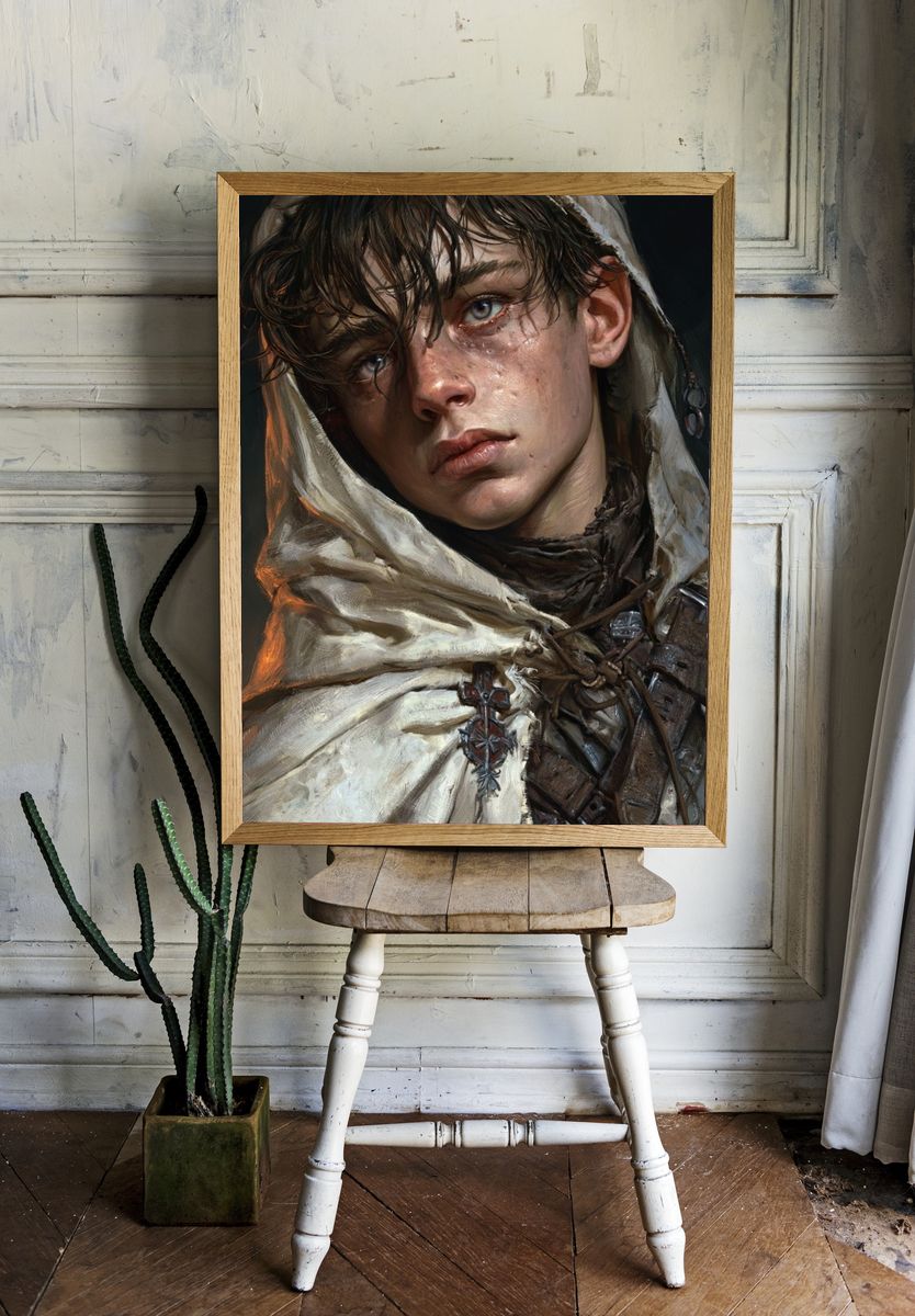 Medieval Hooded Portrait Print. room preview