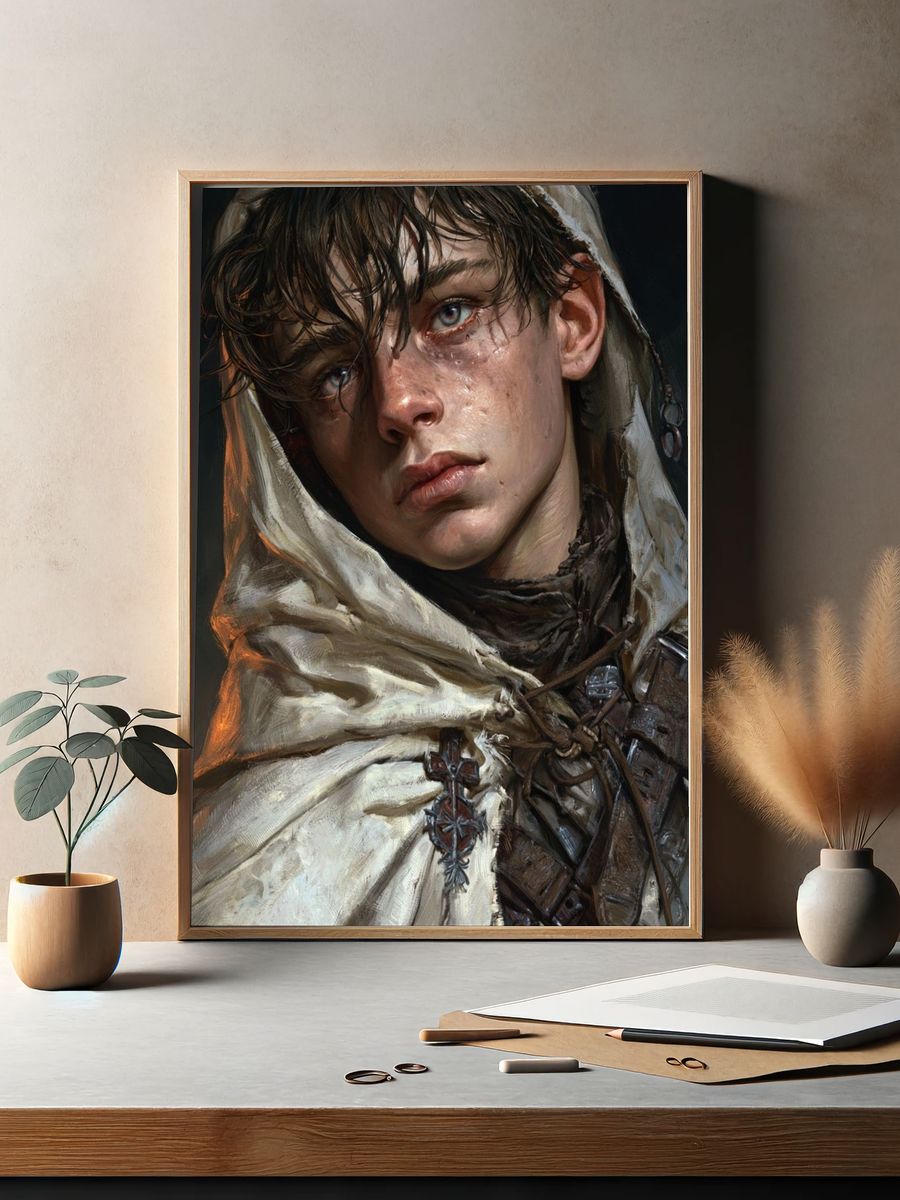 Medieval Hooded Portrait Print. — room view 2
