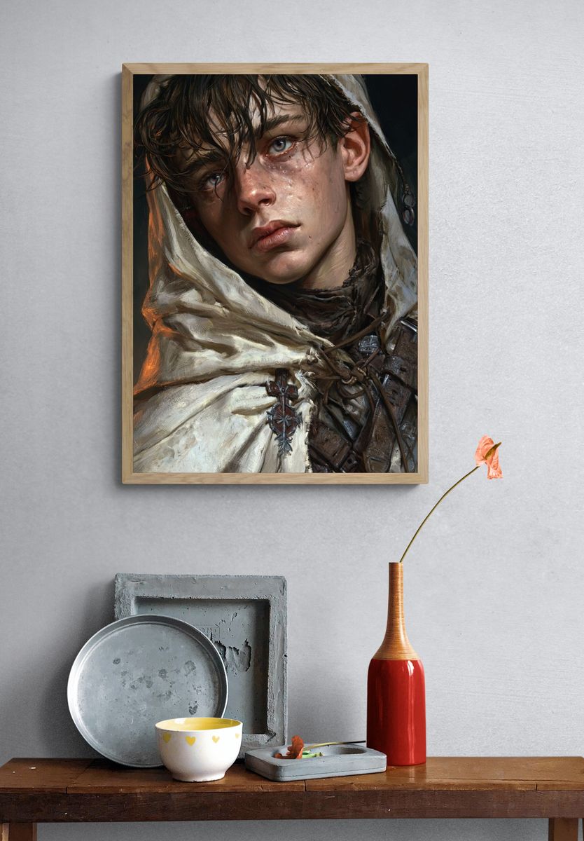 Medieval Hooded Portrait Print. — room view 3