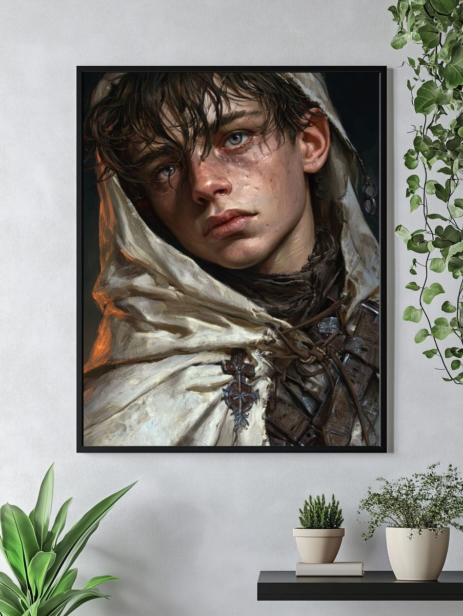 Medieval Hooded Portrait Print. — room view 4