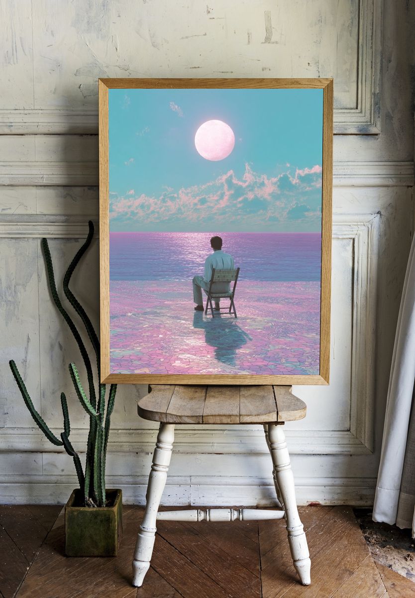 Contemplative Ocean Sunset — Fine Art Print. room preview