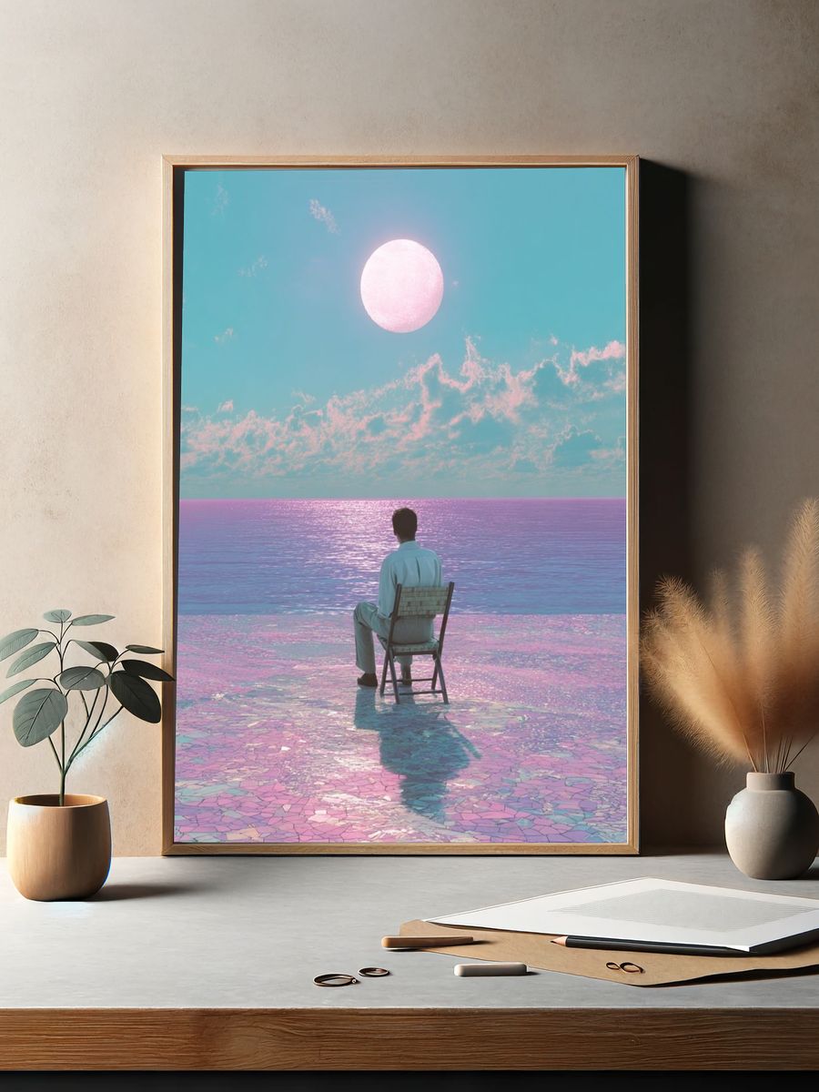 Contemplative Ocean Sunset — Fine Art Print. — room view 2