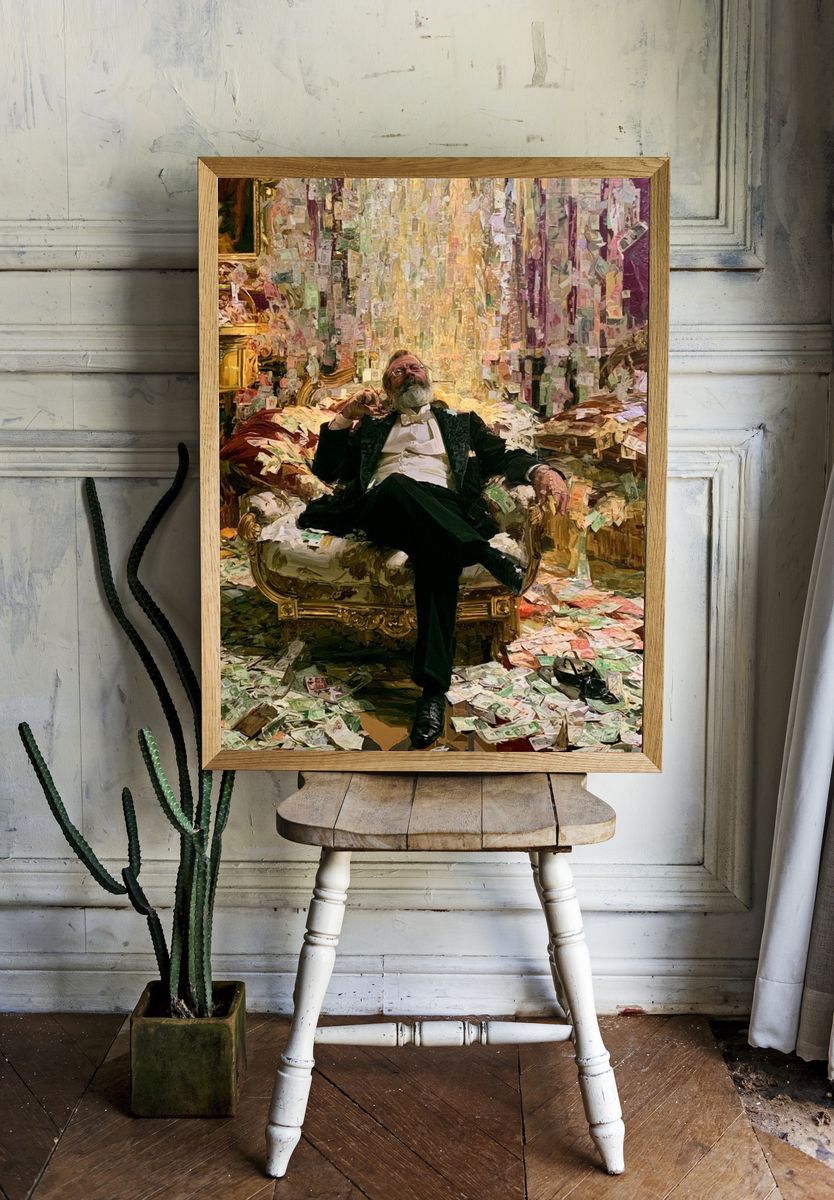Opulent Man in Cash Room Fine-Art Print. — room view 1