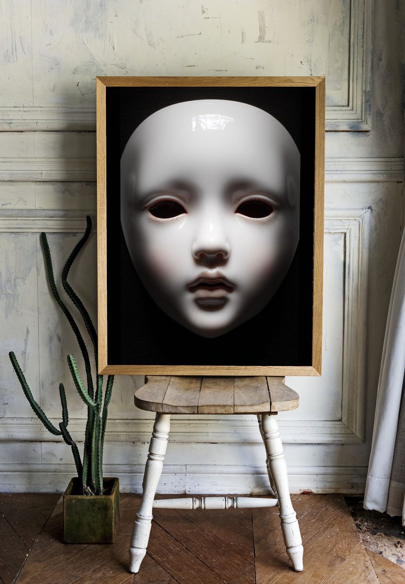 Porcelain Mask Dark Portrait Poster. room preview