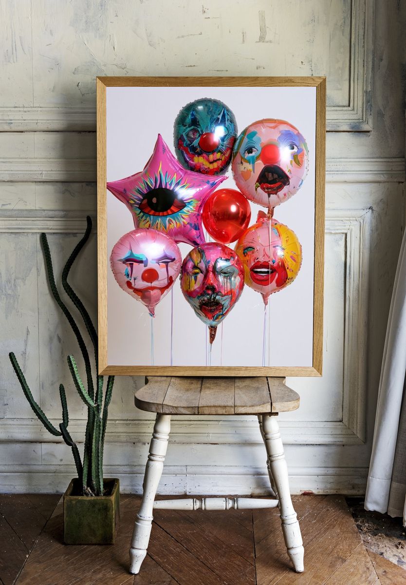 Surreal Clown Balloons Print. room preview