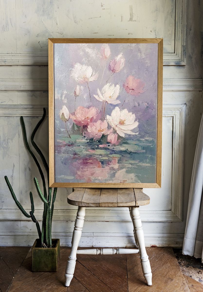 Pastel Lotus Blooms Fine-Art Poster. — room view 1