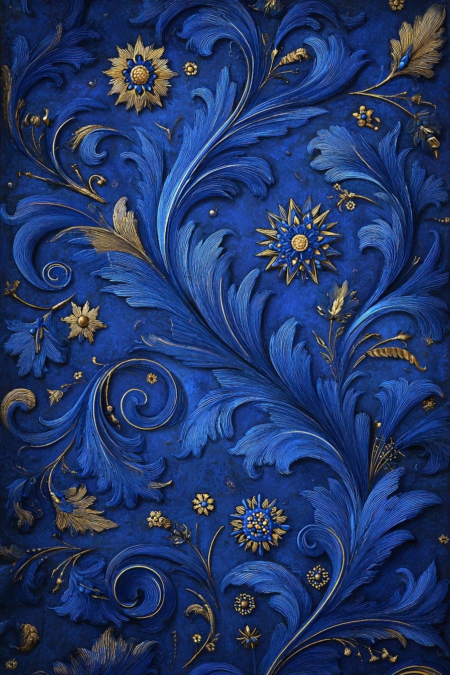 Blue Floral Relief — Fine Art Print. poster detail