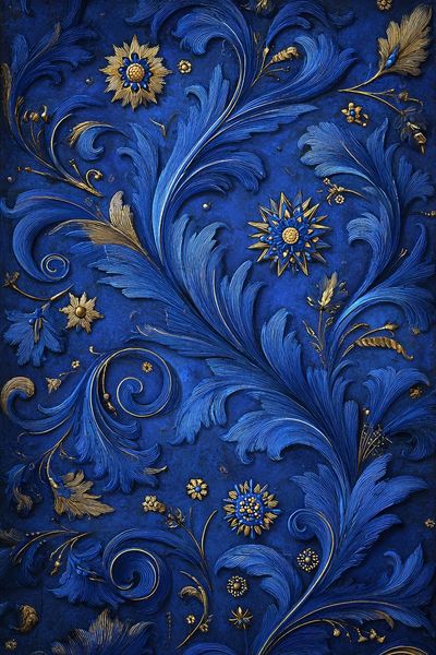 Blue Floral Relief — Fine Art Print. poster print