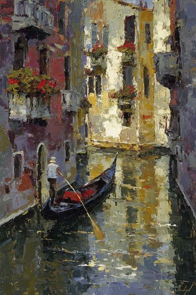 Venetian Canal Gondola Oil Poster. poster