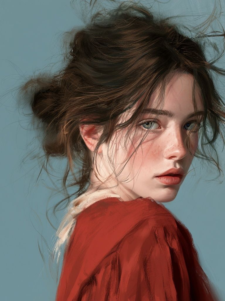Windblown Girl Portrait Print. poster detail