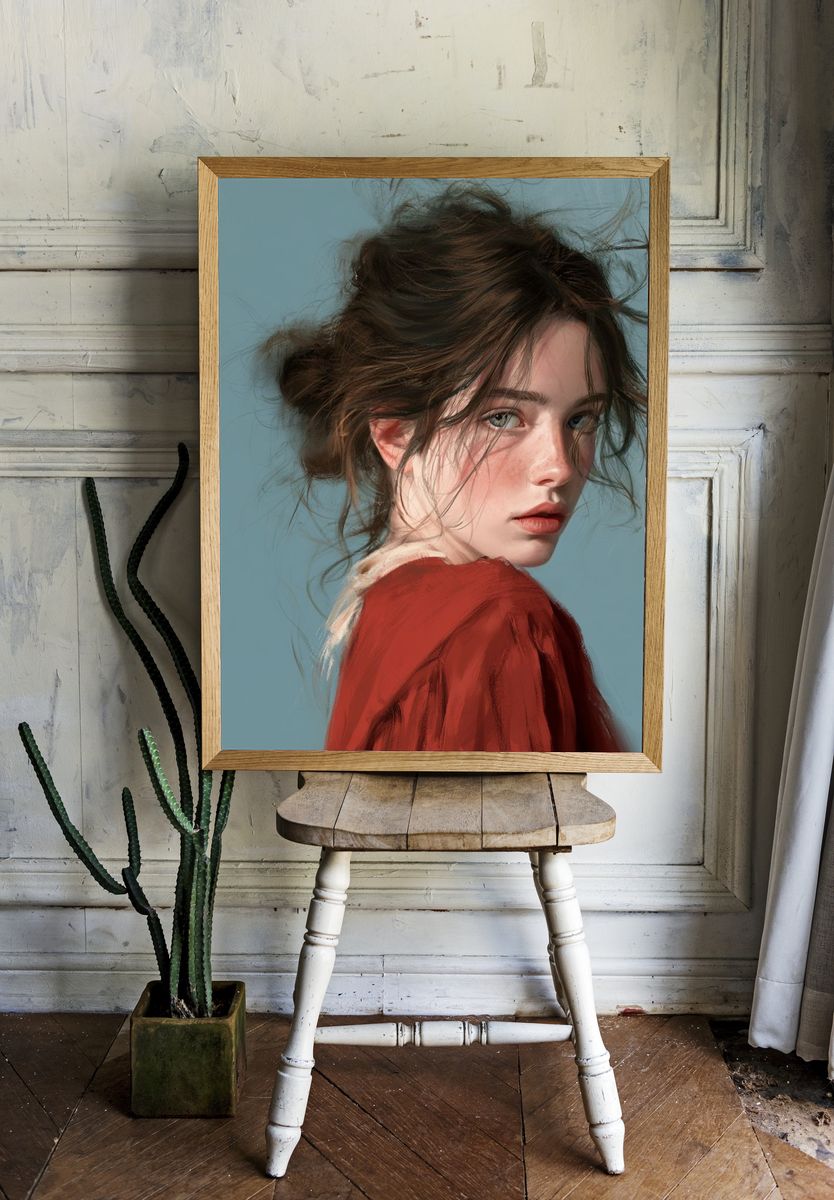 Windblown Girl Portrait Print. — room view 1