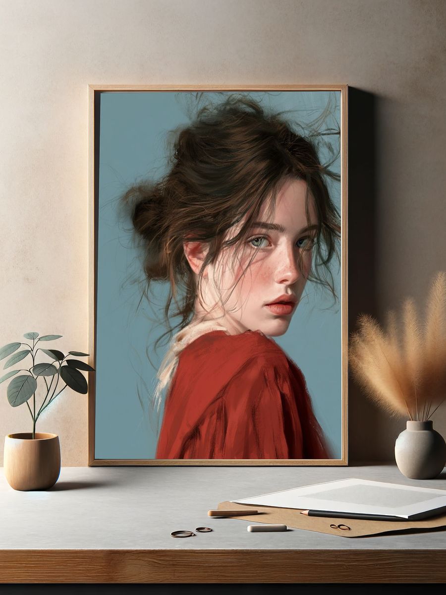 Windblown Girl Portrait Print. — room view 2