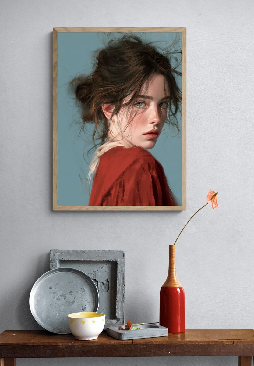 Windblown Girl Portrait Print. — room view 3