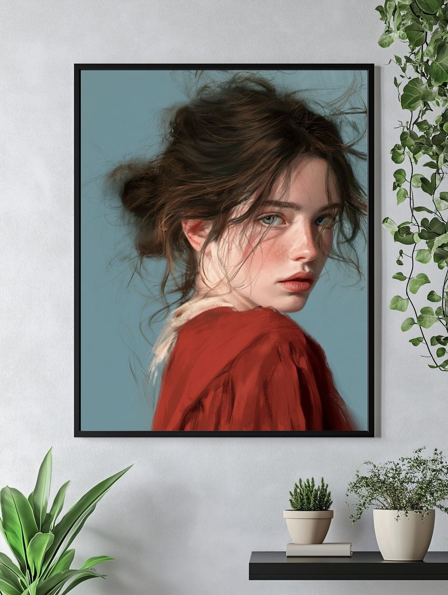 Windblown Girl Portrait Print. — room view 4