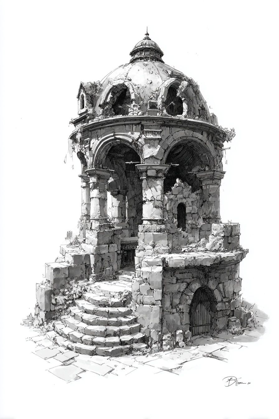 Ruined Stone Pavilion — Fine Art Print. poster — fine-art art
