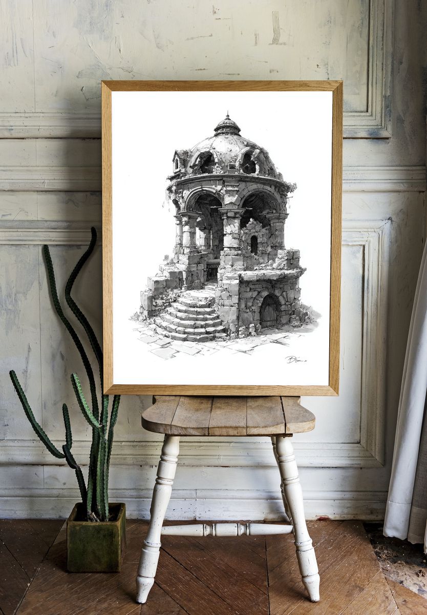 Ruined Stone Pavilion — Fine Art Print. room preview