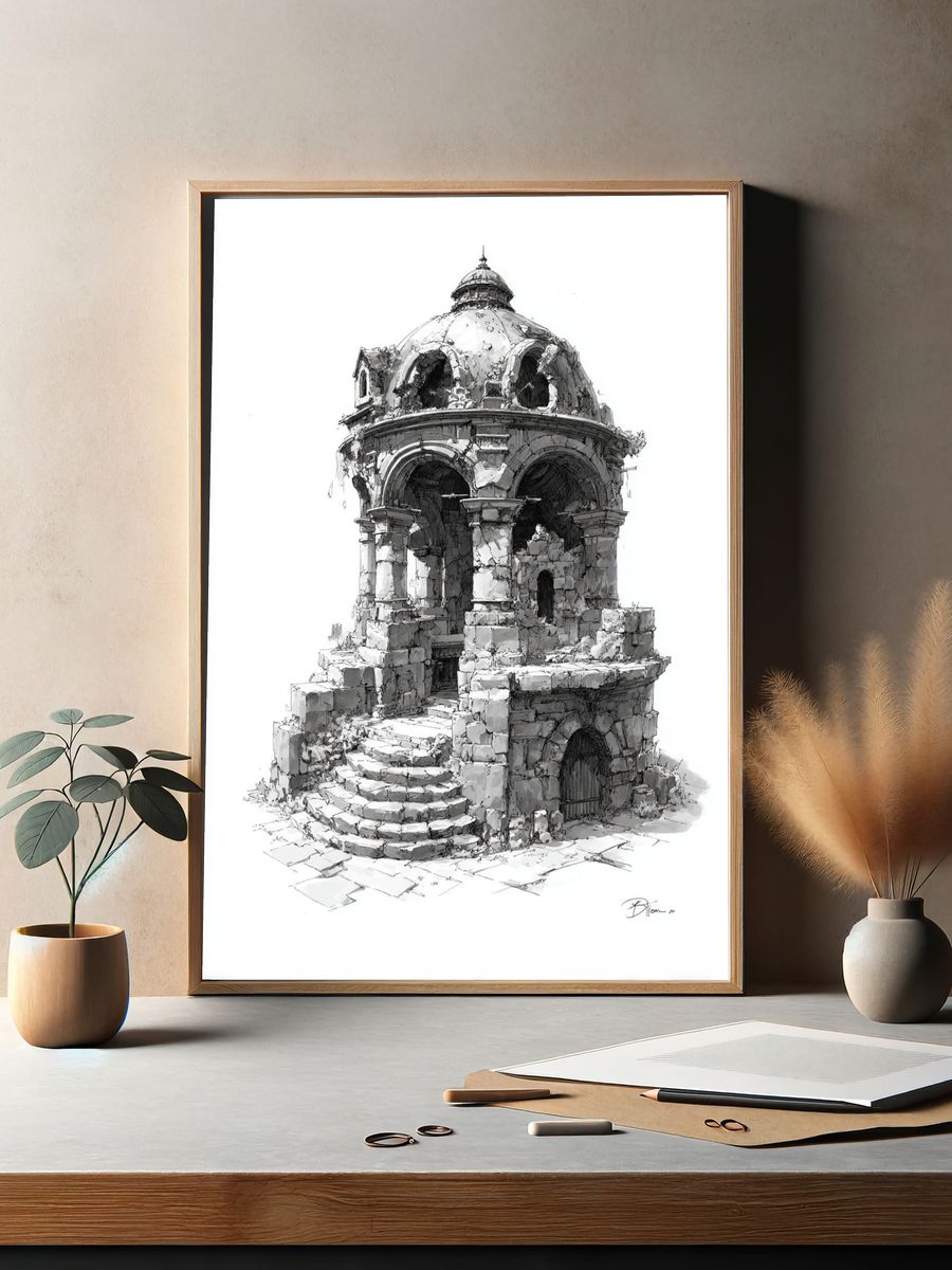 Ruined Stone Pavilion — Fine Art Print. — room view 2