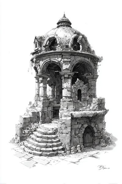 Ruined Stone Pavilion — Fine Art Print. poster print
