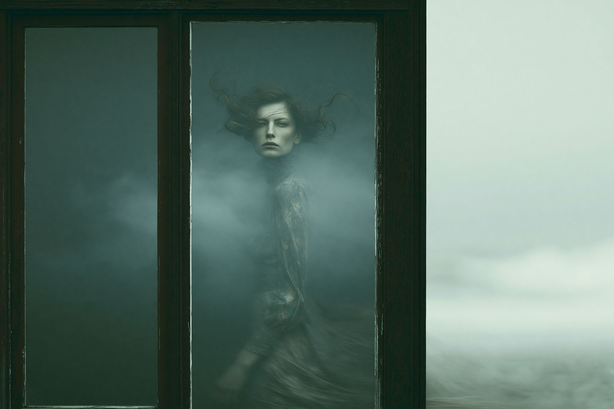 Misty Portrait in Window — Fine-Art Print. poster detail