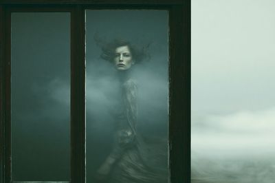 Misty Portrait in Window — Fine-Art Print. poster