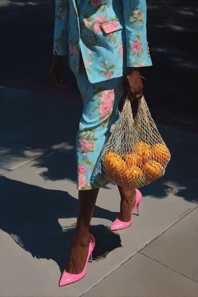 Fashionable Woman with Oranges — Fine Art Print. poster