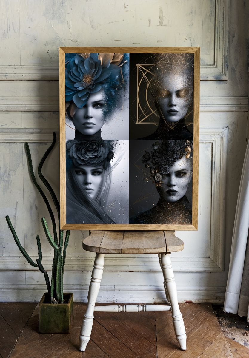 Surreal Floral Portraits Fine-Art Poster. room preview