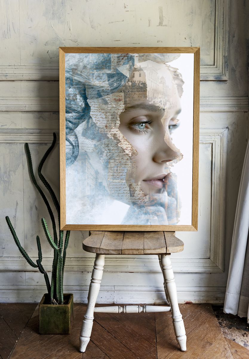 Dreamy Collage Portrait Print. — room view 1