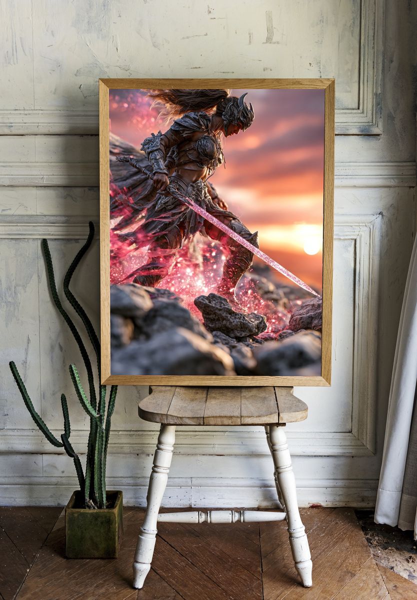 Warrior with Sword — Fantasy Art Print. room preview