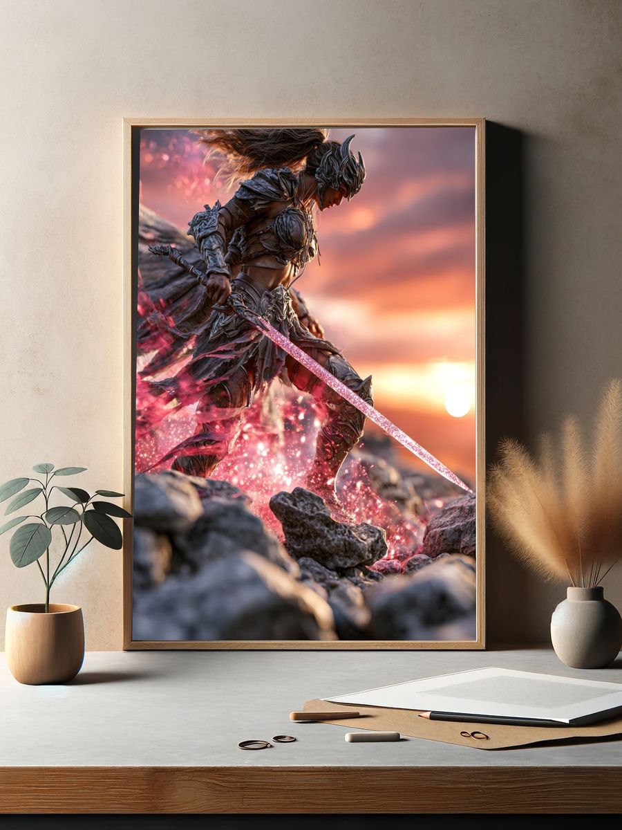 Warrior with Sword — Fantasy Art Print. — room view 2