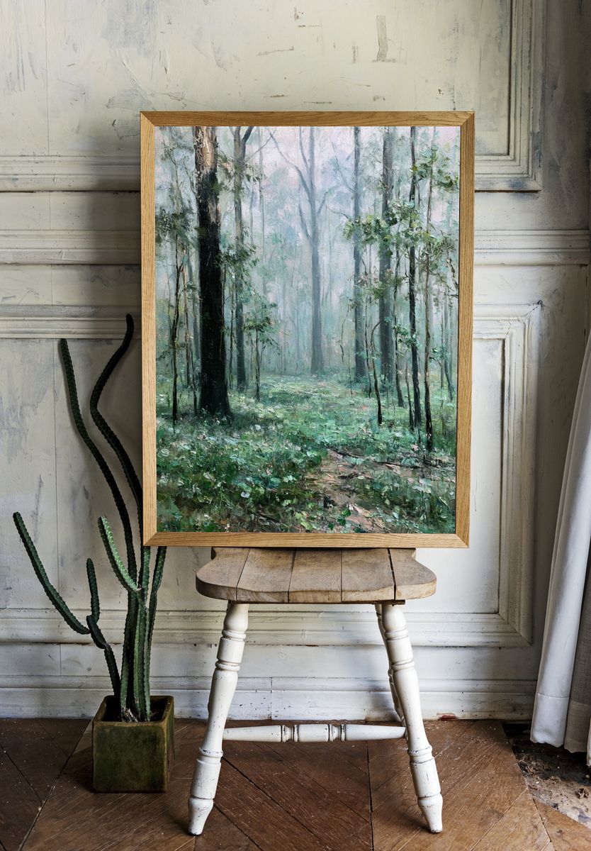 Misty Forest Path Fine-Art Print. room preview