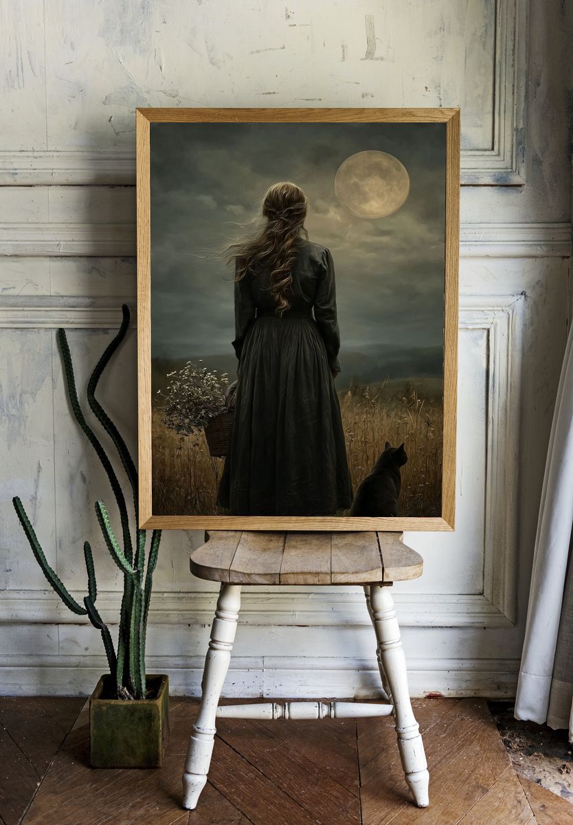 Woman with Cat — Fine Art Print room preview