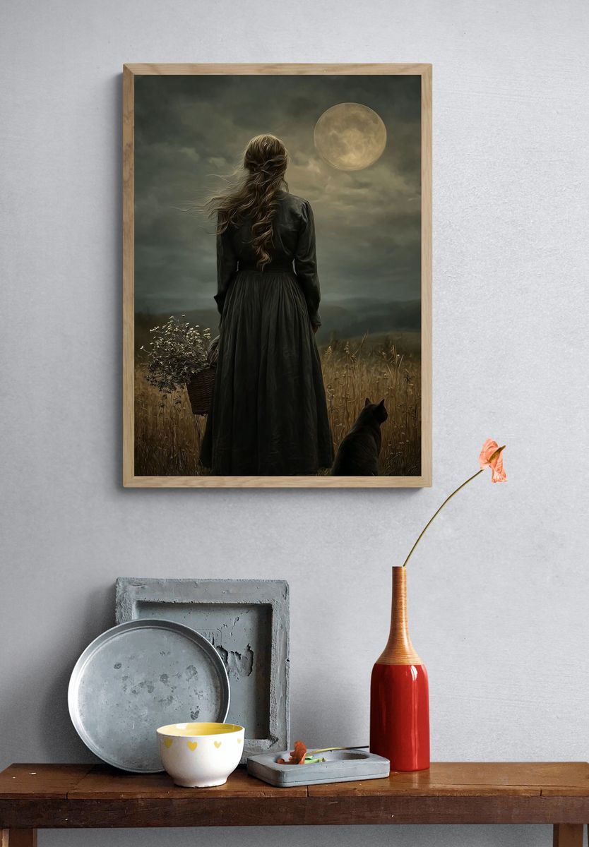Woman with Cat — Fine Art Print. — room view 3