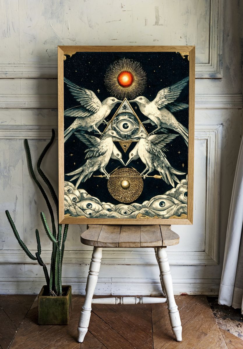 Mystical Birds and Eye — Fine Art Print room preview