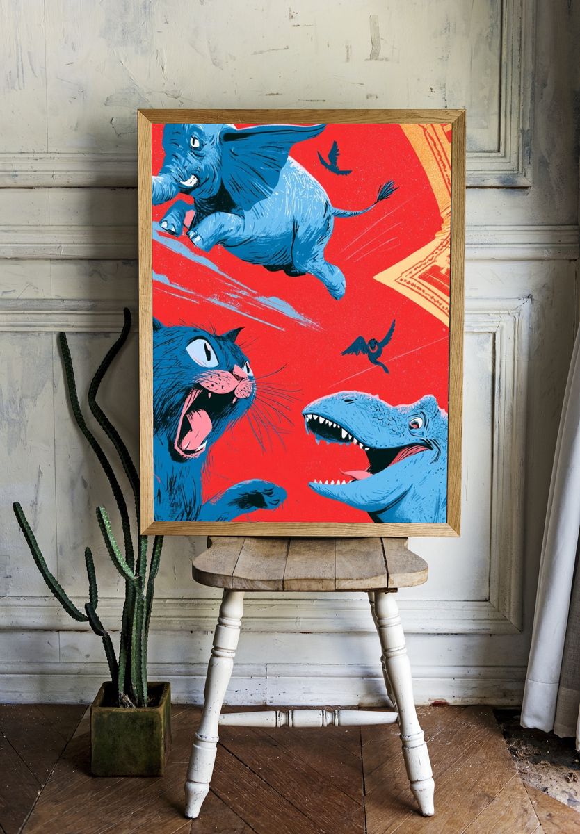 Blue Animals Pop-Art Poster. — room view 1